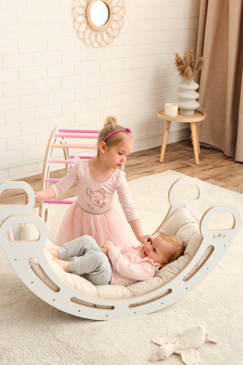 MDF montessori houpačka 85cm + skluzavka + polštář