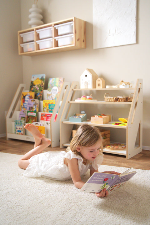 Montessori knihovna + regál – zvýhodněný set MDF